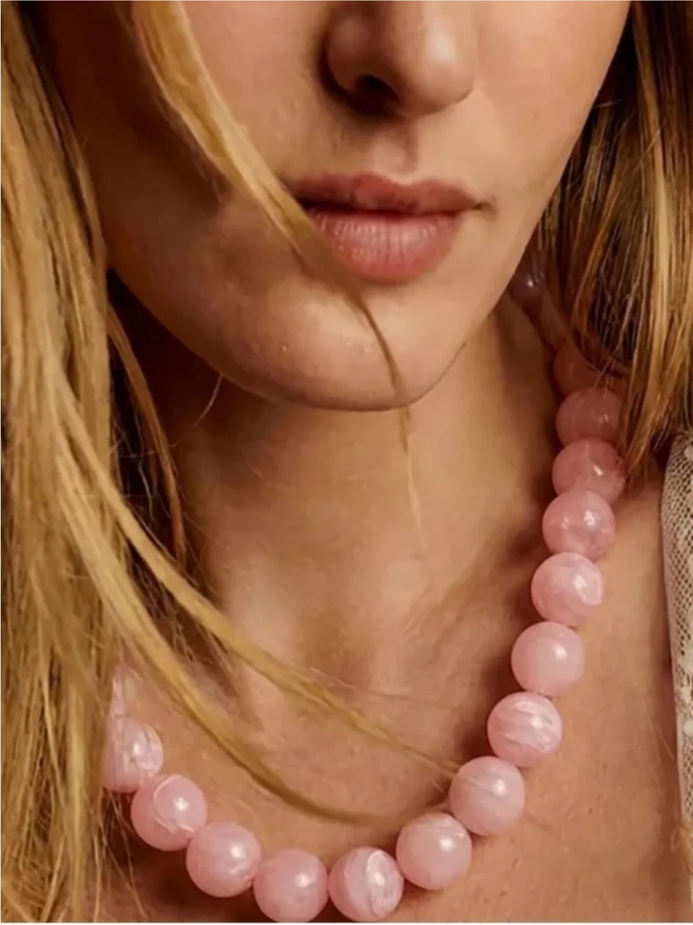 New! Marbled Blush Pink Beaded Dopamine Necklace NWOT 3038